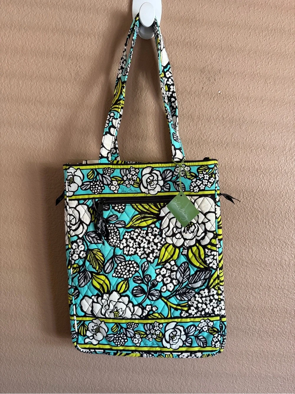 Vera Bradley Island Blooms Laptop Travel Quilted Tote with Lime Accents NWT